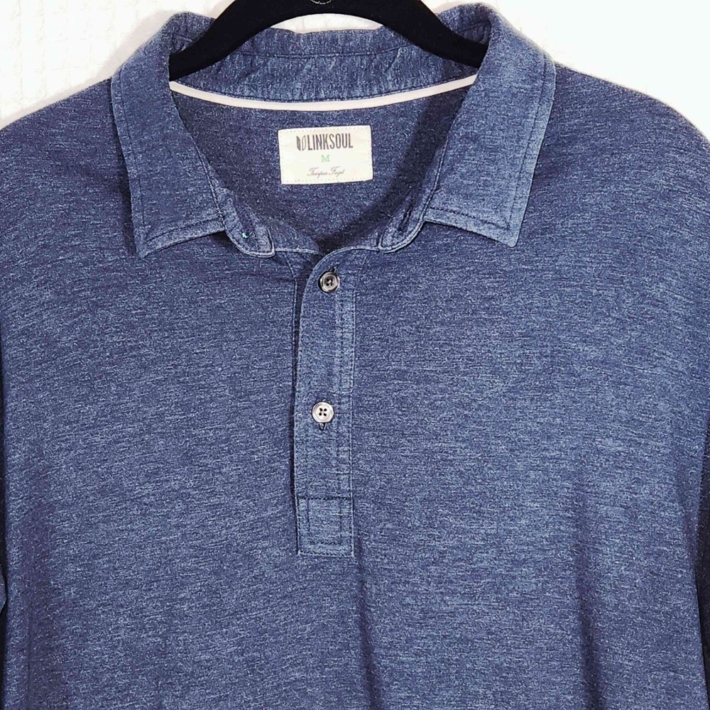 Linksoul Tempus Fugit Polo Shirt Mens Medium Blue Short Sleeve Casual Golf‎